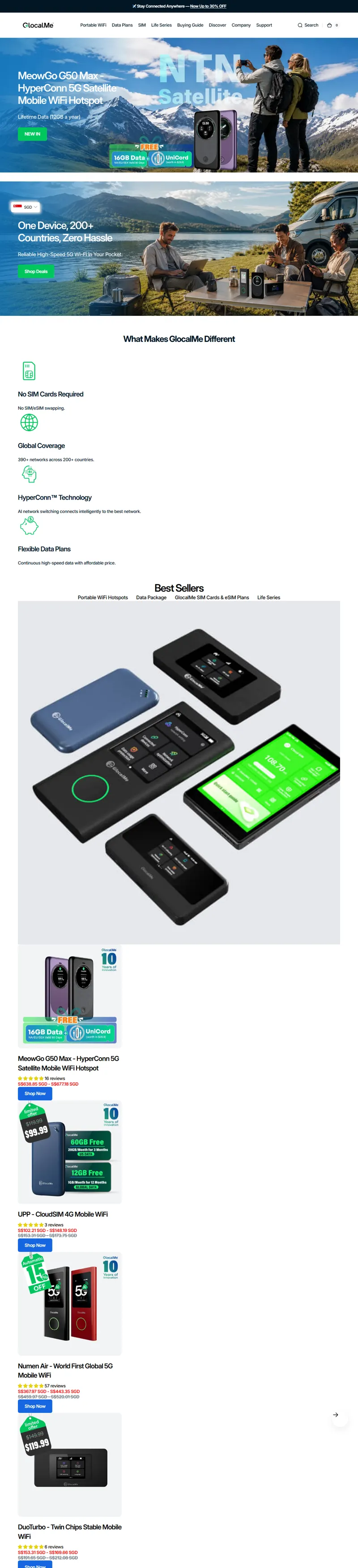 GlocalMe® Official Store | Global Portable WiFi Device Provider 网页长截图